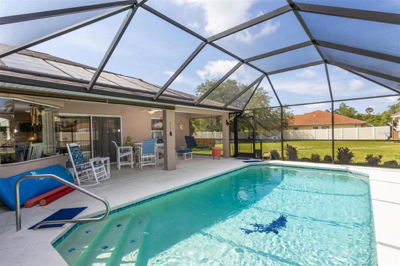 Solar heated saltwater pool.