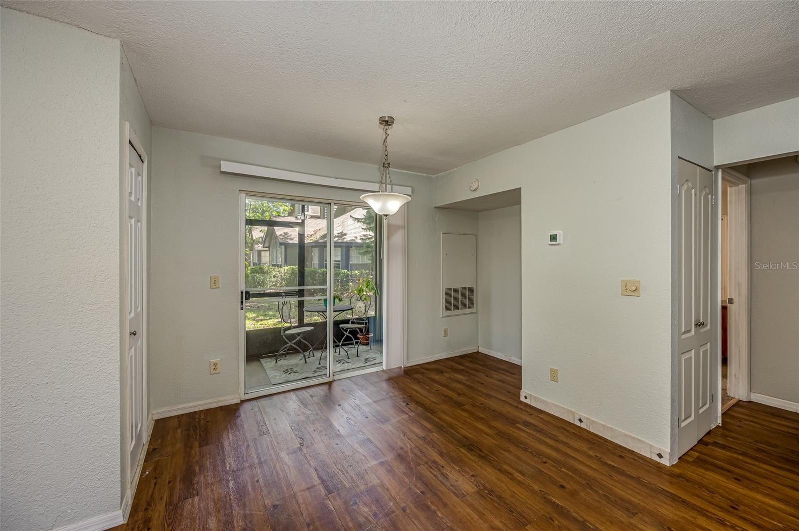 dining area overlooks porch