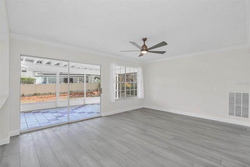 Spacious Family room with new sliding doors to back patio