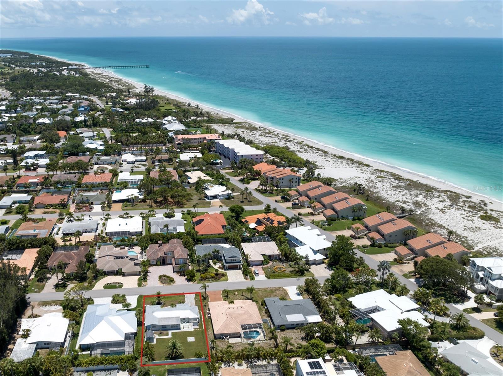 Overhead drone shot looking South