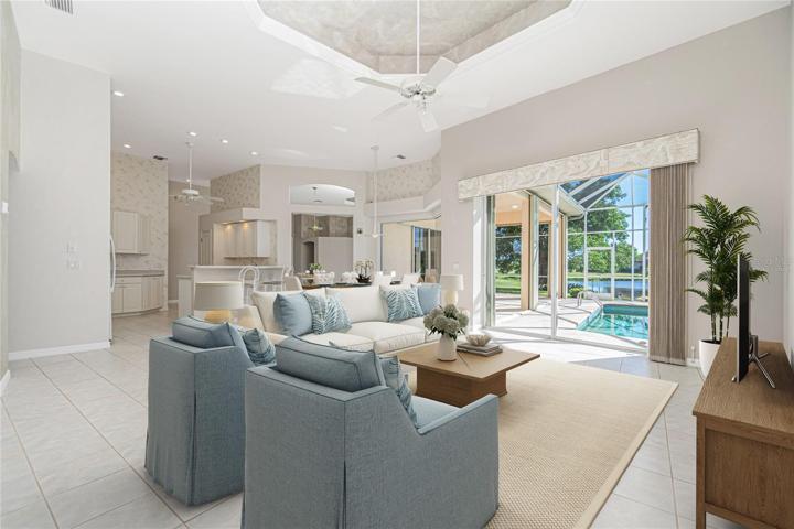 virtually staged family room & dinette