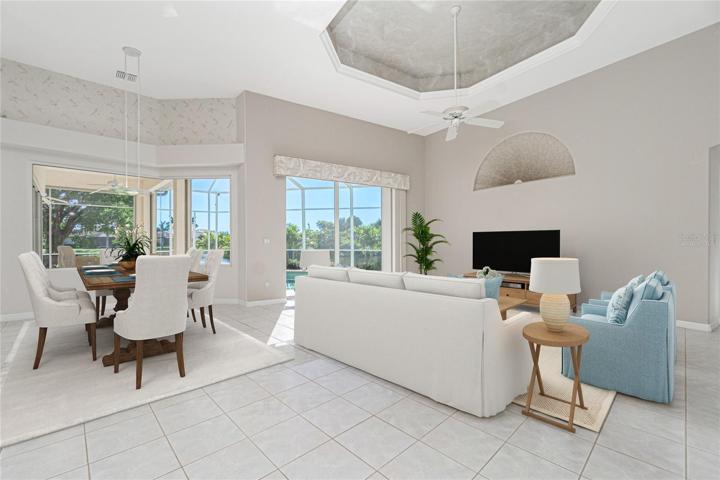 virtually staged family room & dinette