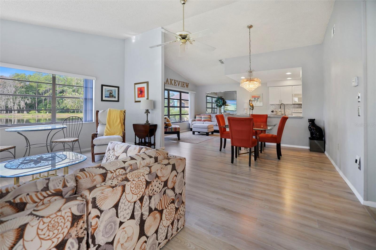 Family Room into Kitchen/Dining/Living