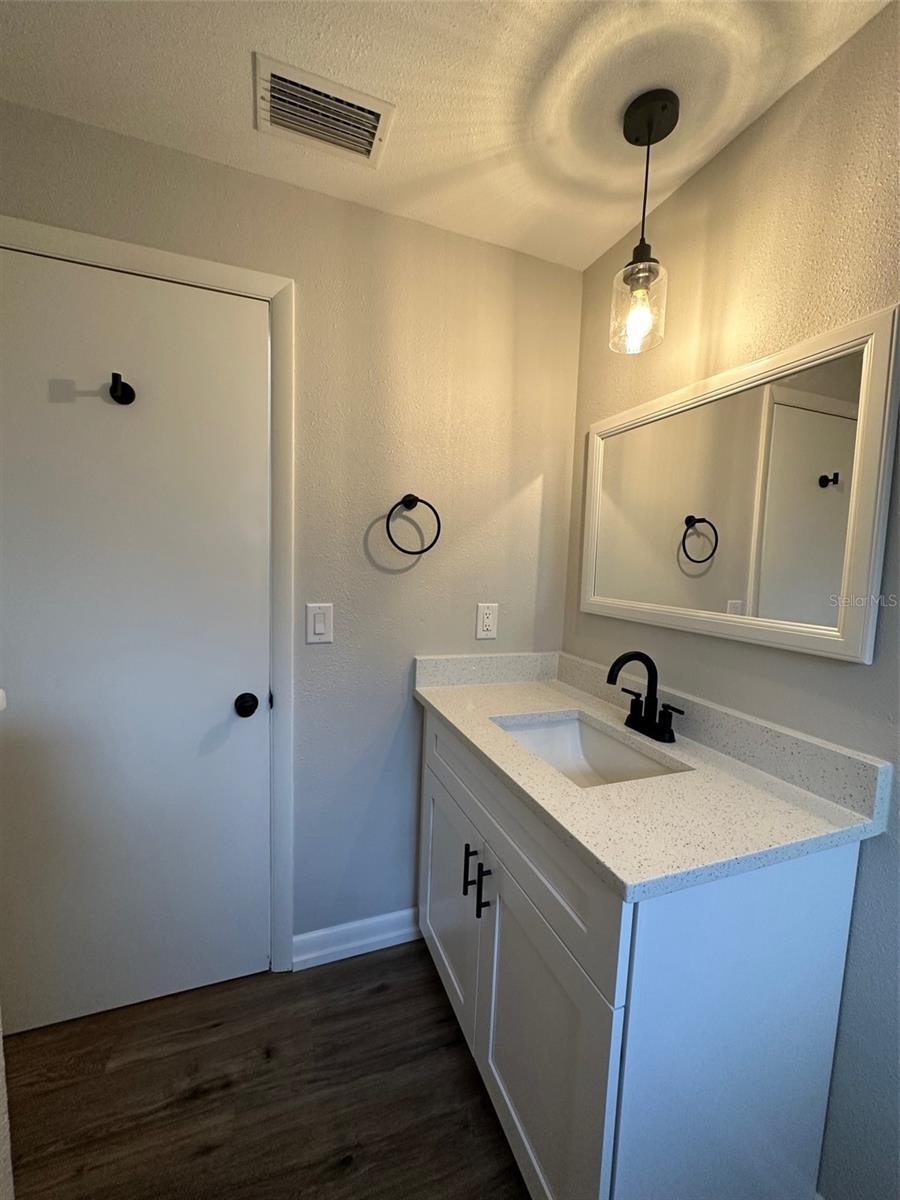 Solid Wood Vanity with Sparkling White Quartz Top