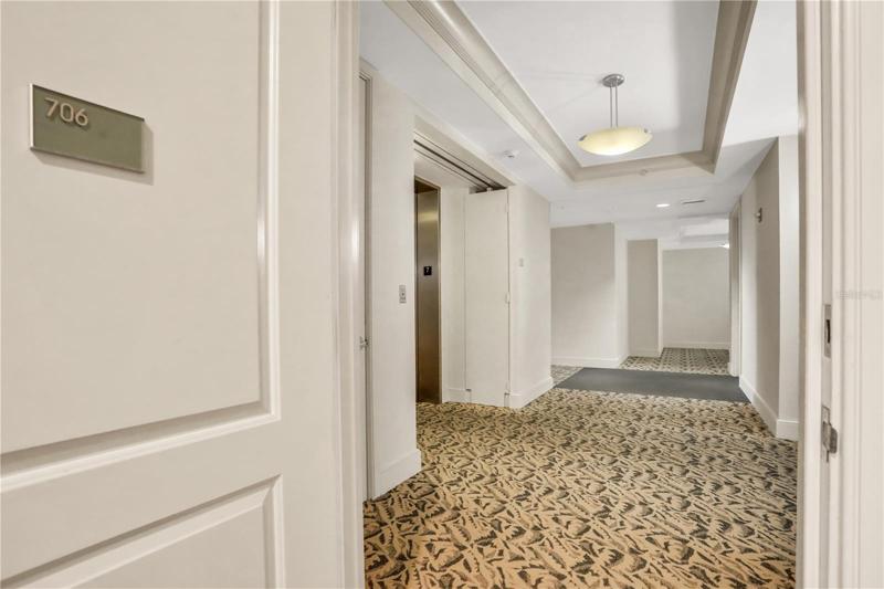 Kitchen entry/exit door with access to another elevator