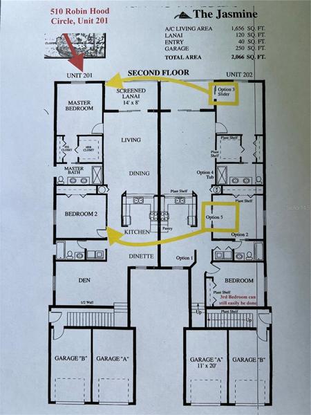 Builder's original floor plan with options shown