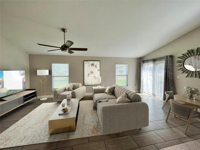 Great room, virtually staged