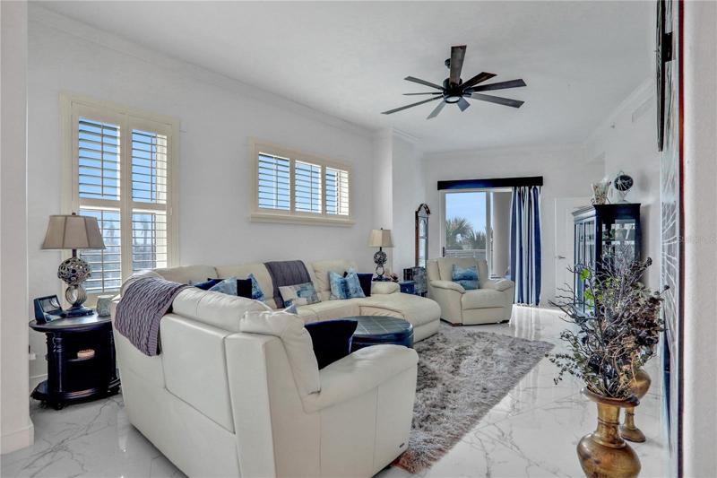 Living room with plantation shutters