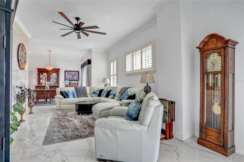 Living room with electric shades