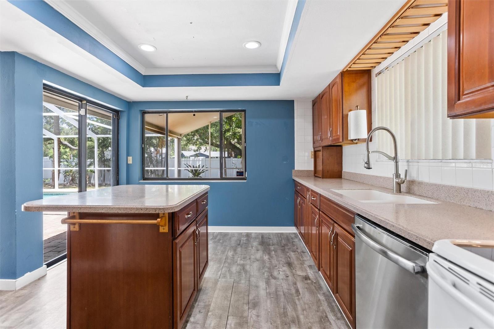 Kitchen with sliders to the pool