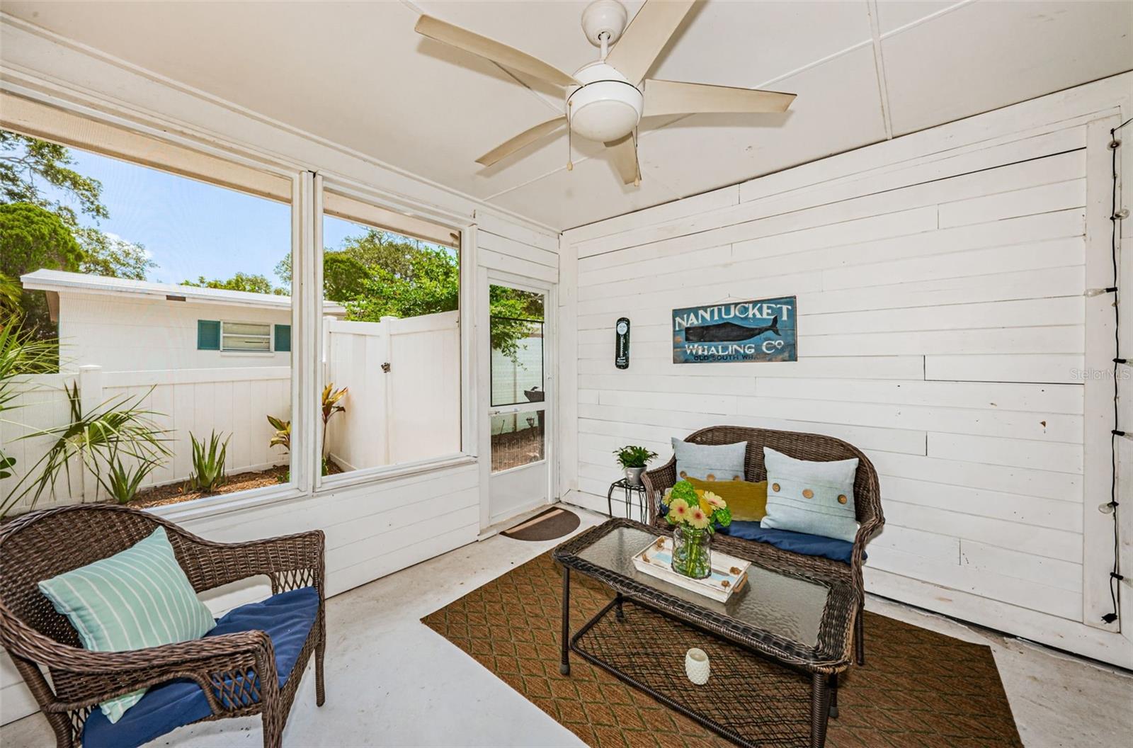 Keep cool in the screened porch with a fan.