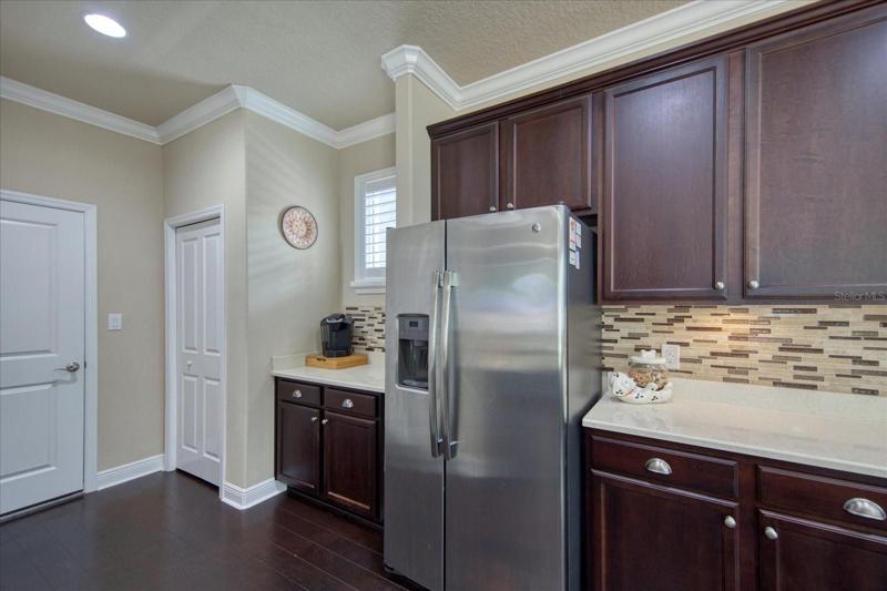 Stainless Steel Fridge + Coffee/Bar area