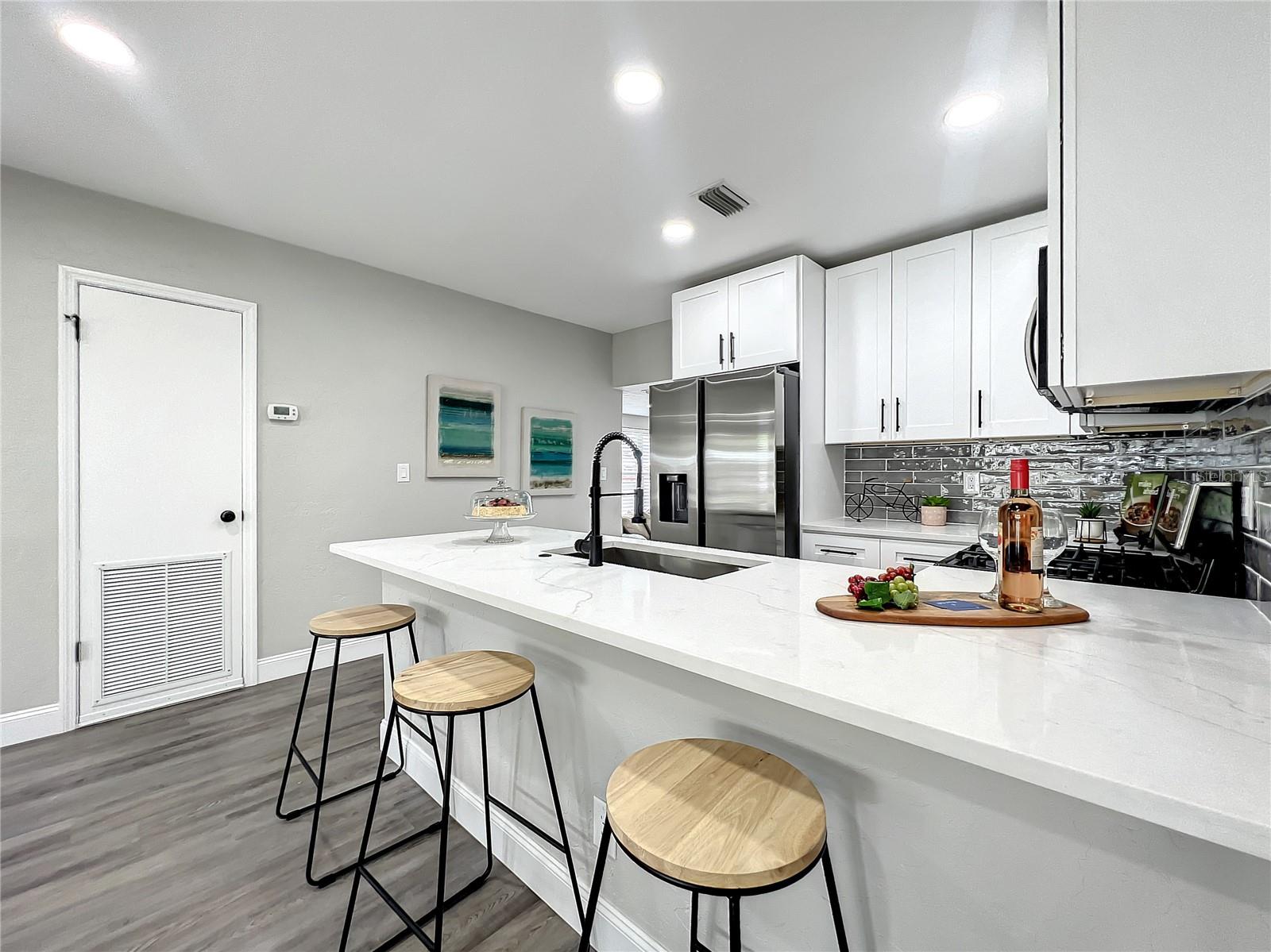 Kitchen with expansive eat at countertop