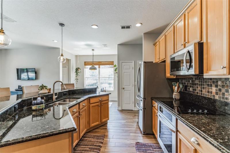 Kitchen with Pond & Pool Views