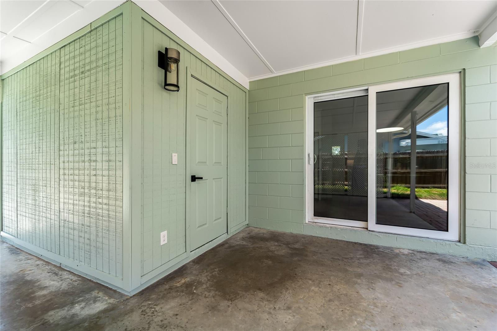 Sliding glass door to kitchen