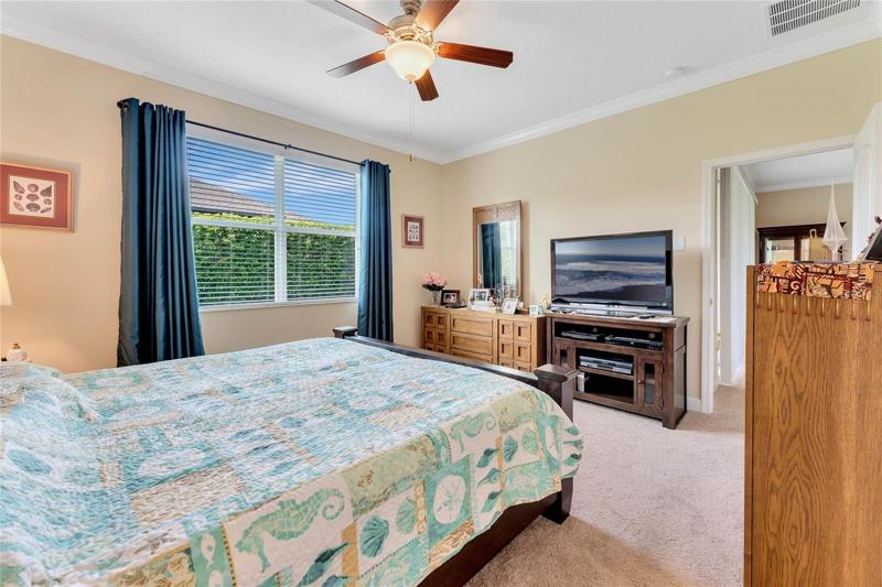 Master Bedroom Suite offers a large Walk in Closet & views of the Backyard