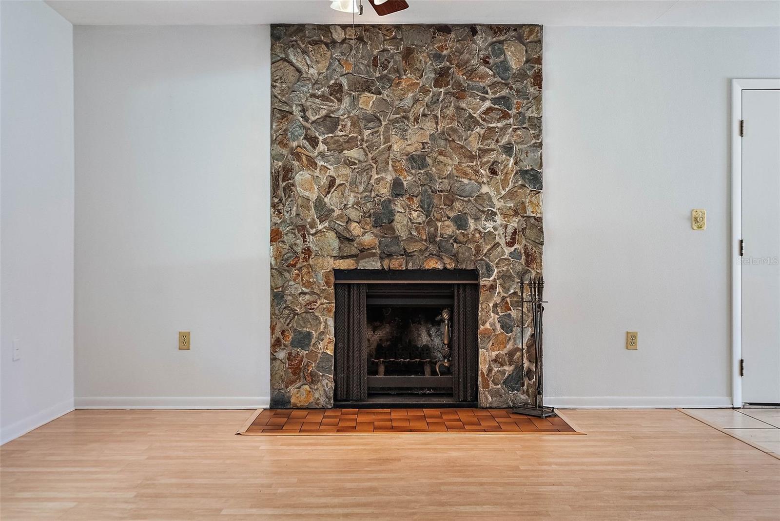 The fireplace creates a cozy atmosphere.
