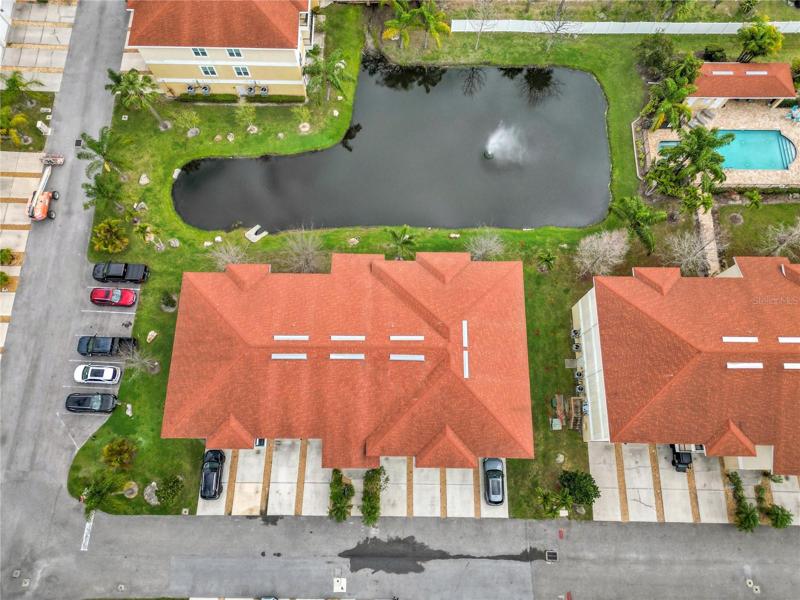 Arial view with pond and pool