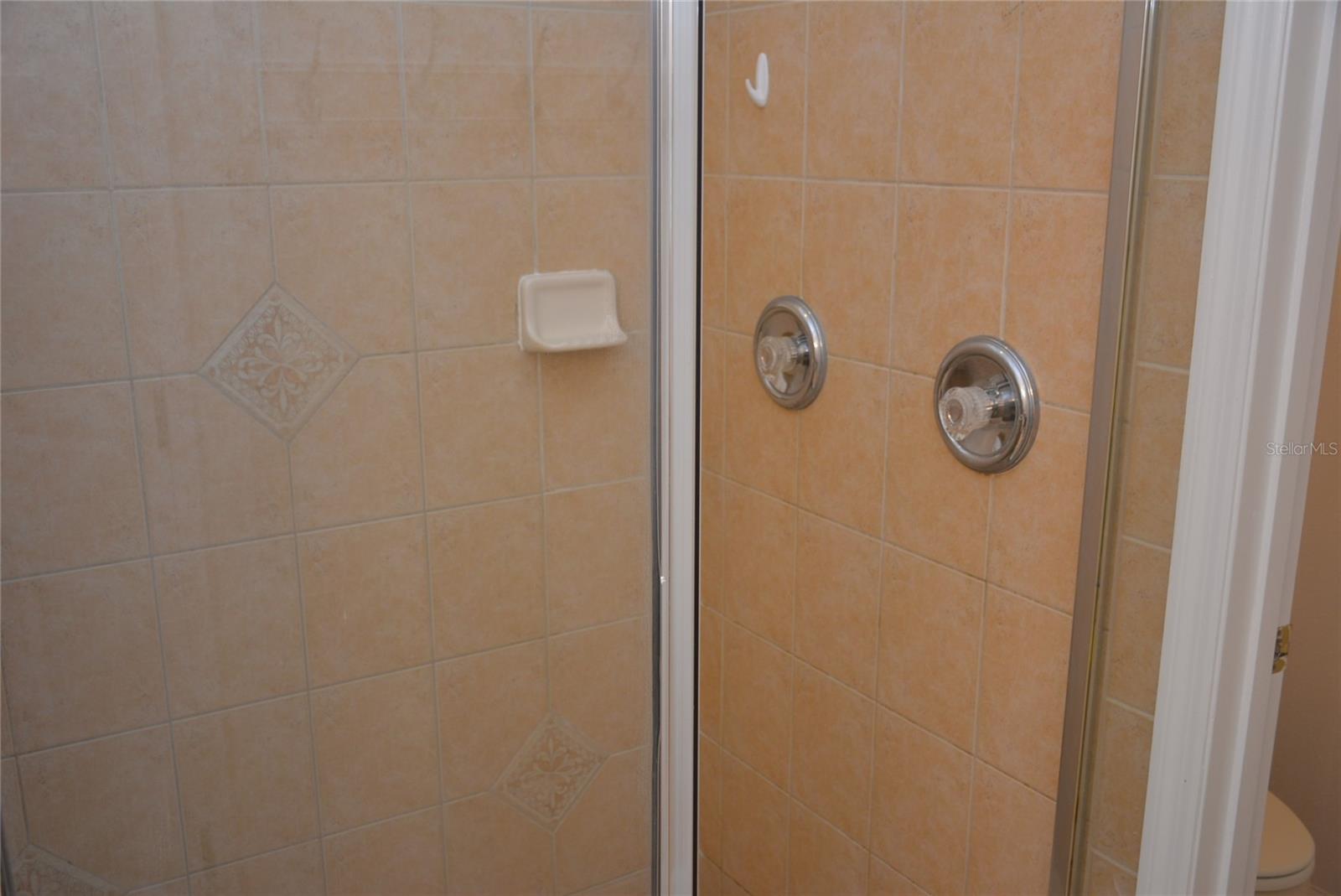 Step-in shower with dual showerheads