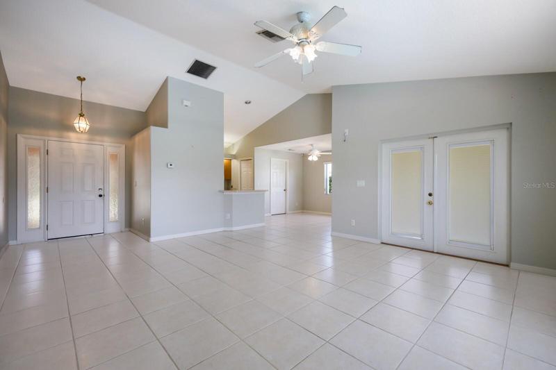 Vaulted ceilings in the open living room