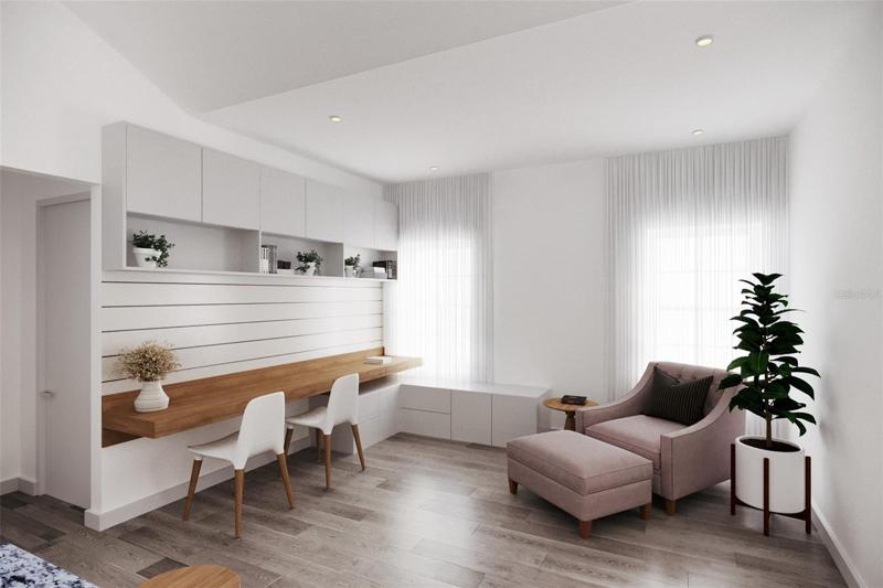 Flex/den can be converted into a 5th bedroom. Rendering for illustration purposes only. Finishes and colors might be different. Furniture, decoration, and wall panelling are not included.