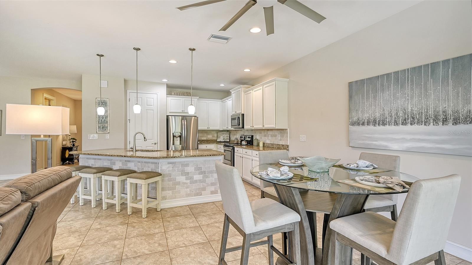 Breakfast table and kitchen