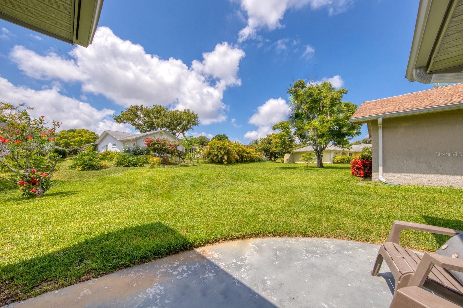 Rear patio with more lawn space than usual behind the house~