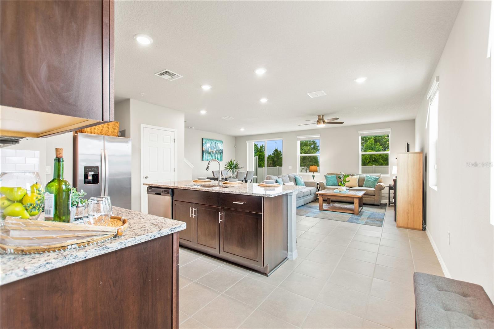 Kitchen into Family Room Open floor plan