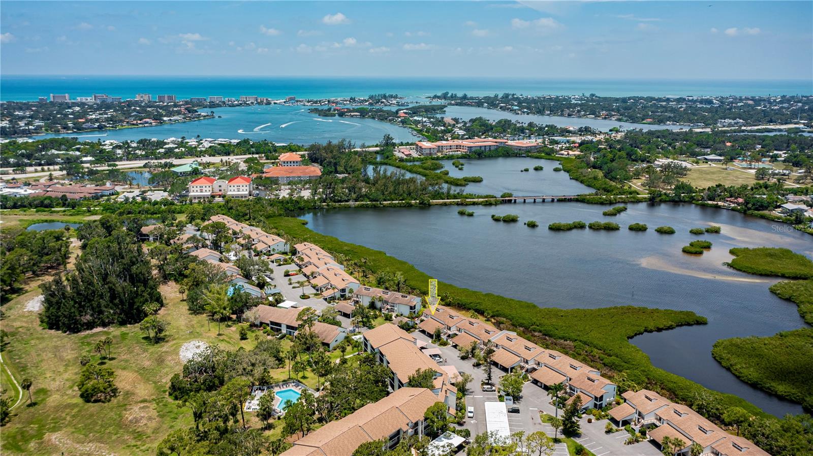aerial photo of view, unit shown with an arrow