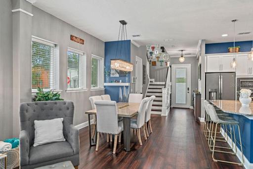 Dining area and open kitchen floor plan.