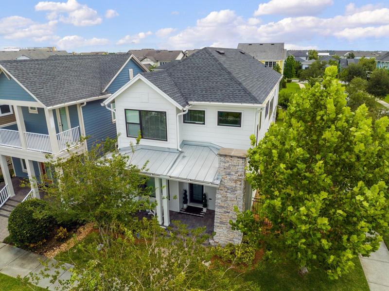 Elevated view of the front of the house.