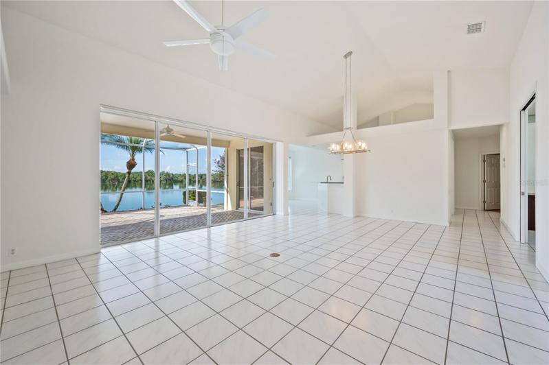 To the right is the kitchen