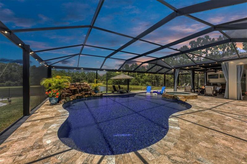 Gorgeous salt heated pool/spa with travertine