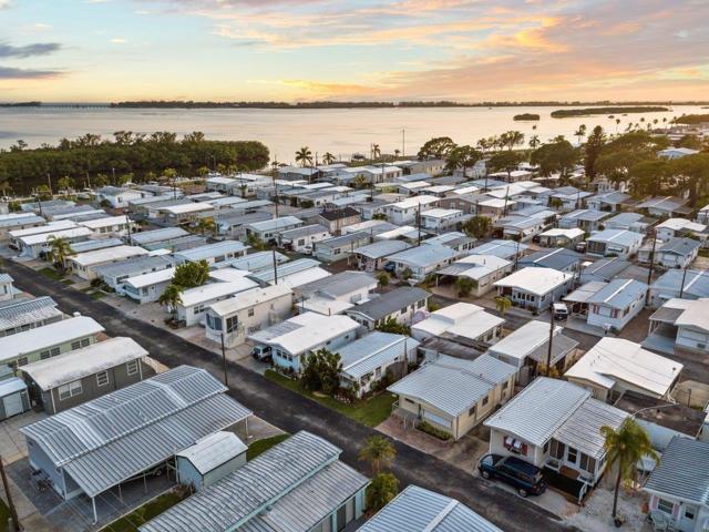 Aerial view showing the community and the Sarasota Bay