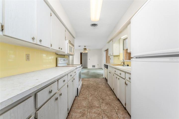 View from the kitchen to the dining area.