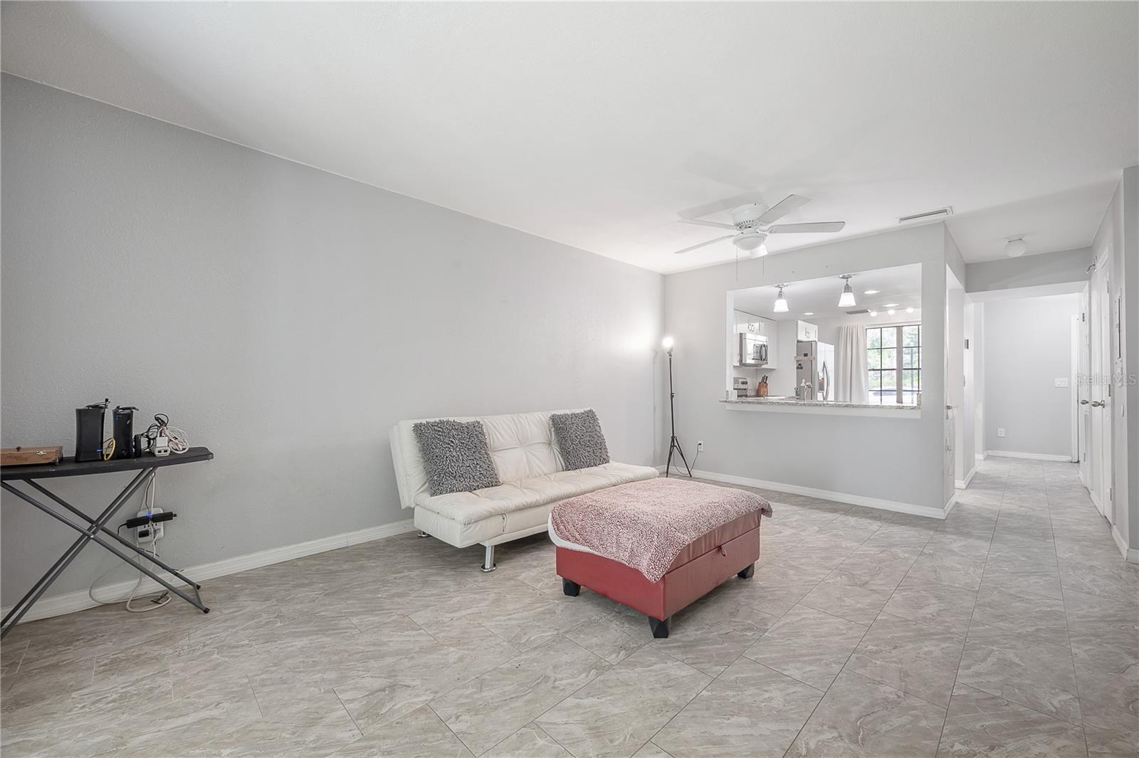 View of living room from fireplace