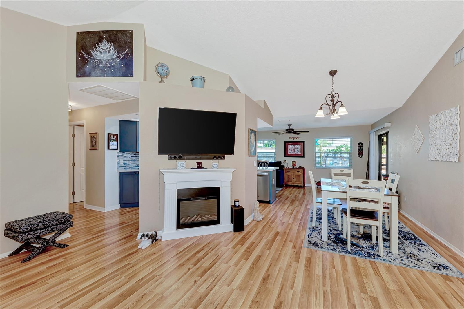 The electric fireplace can easily be moved to a different location, if desired.