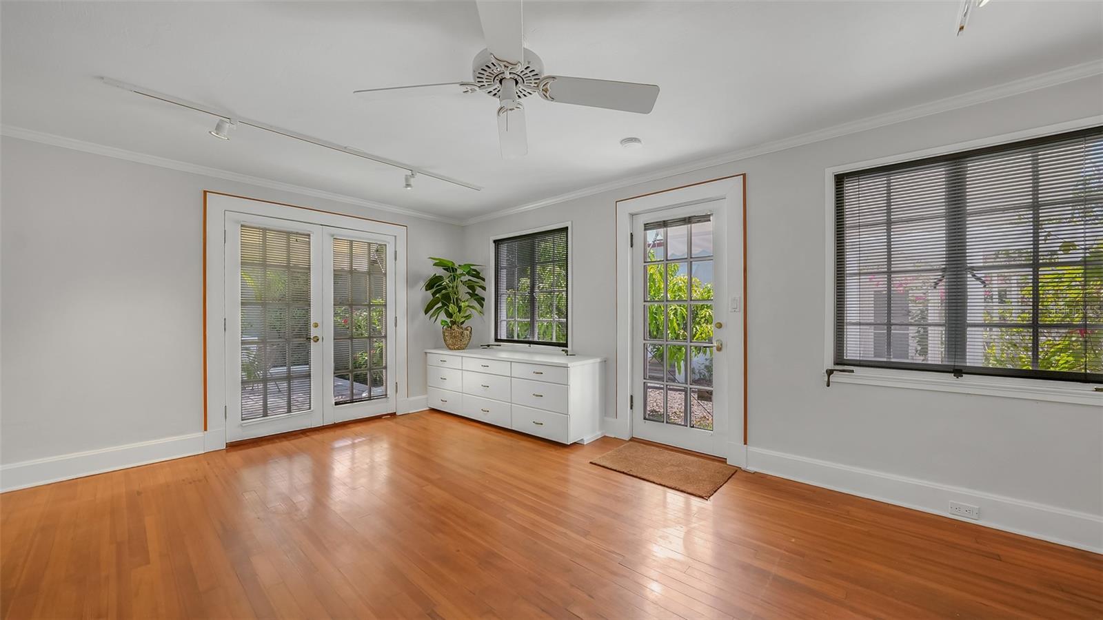 French doors lead to elevated patio.
