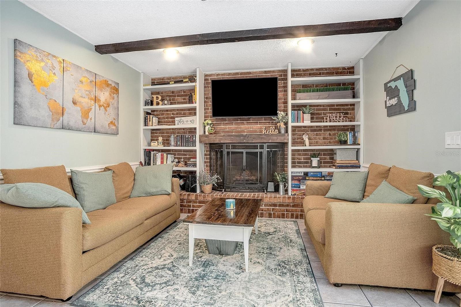 Family Room &amp; wood burning fireplace