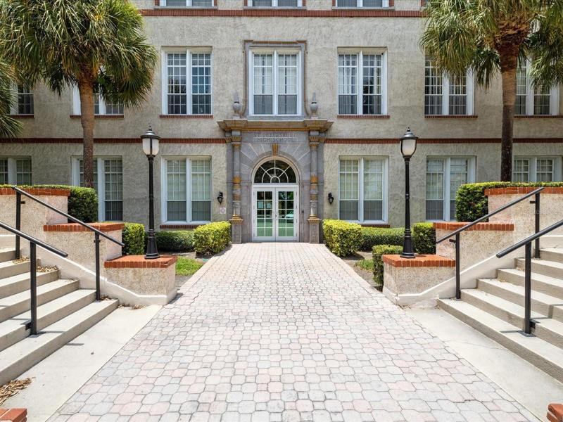 Incredible Front View of Mirror Lake, Mirror Lake Condos, the Old St Pete High School built in 1915