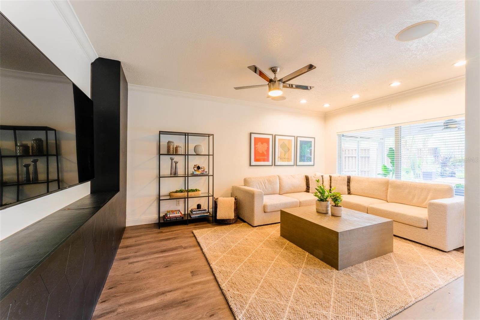 Family Room with Sleek Built In