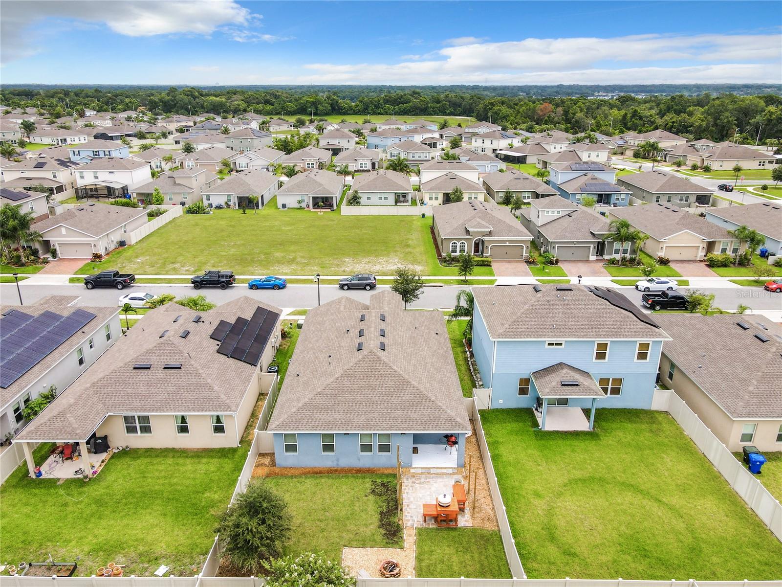 Drone showing green space in front of the home