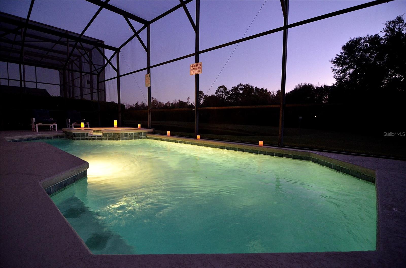 Pool area at night