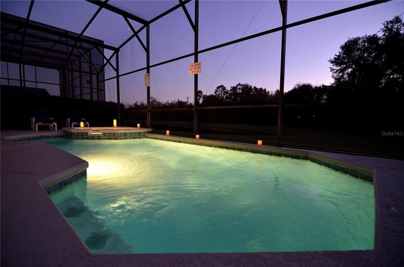 Pool area at night