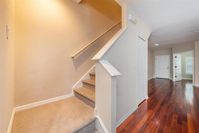 Carpeted staircase makes going up and down quieter.