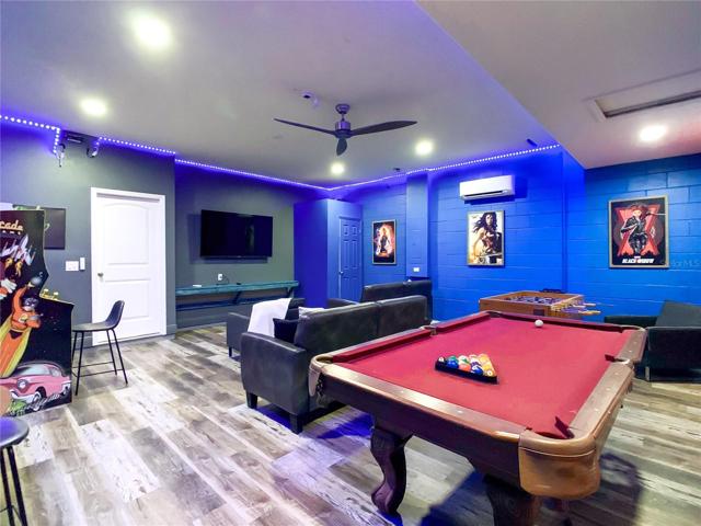 New game room created from the 2 car garage.