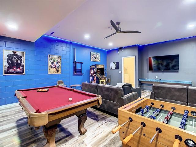 New game room created from the 2 car garage.