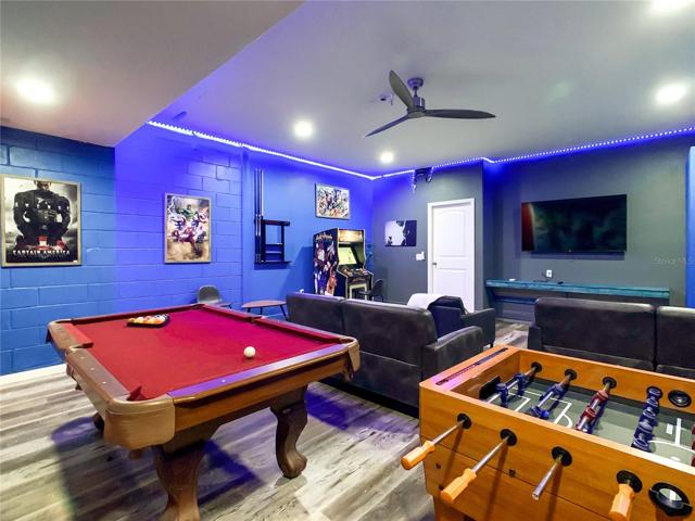 New game room created from the 2 car garage.