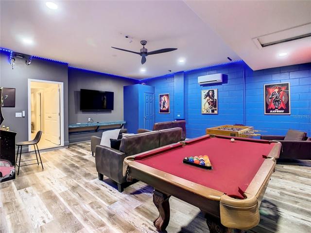 New game room created from the 2 car garage.