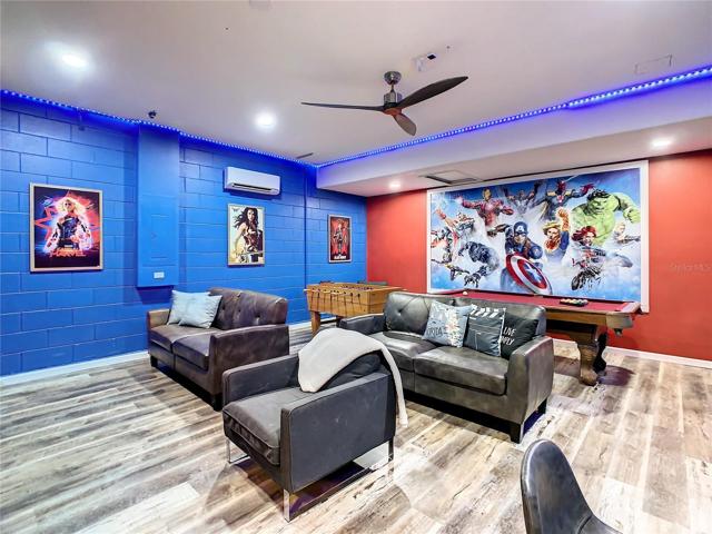 New game room created from the 2 car garage.